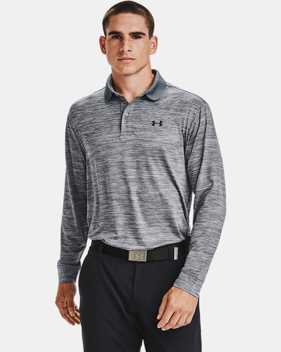 Men's UA Performance Textured Long Sleeve Polo, Gray, pdpMainDesktop image number 1